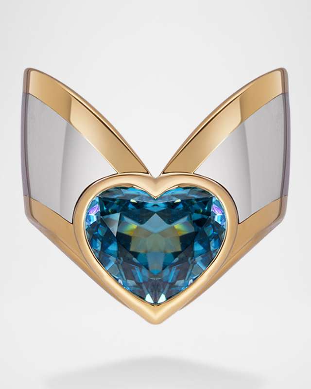 Pharaon 18K Gold Heart Ring with Blue Zircon, Size